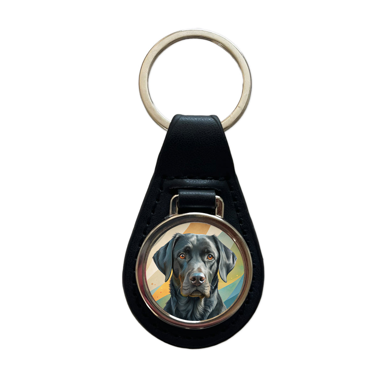 Black Labrador Retriever Dog Contemporary Art Black Leather Metal Keychain