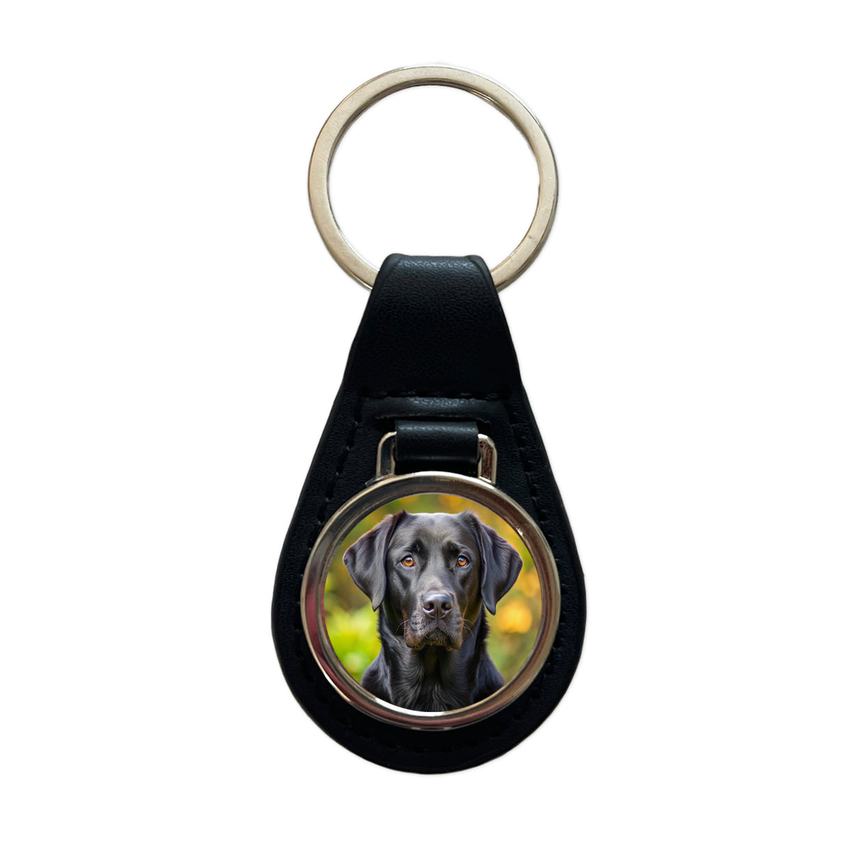 Black Labrador Retriever Dog Photo Black Leather Metal Keychain