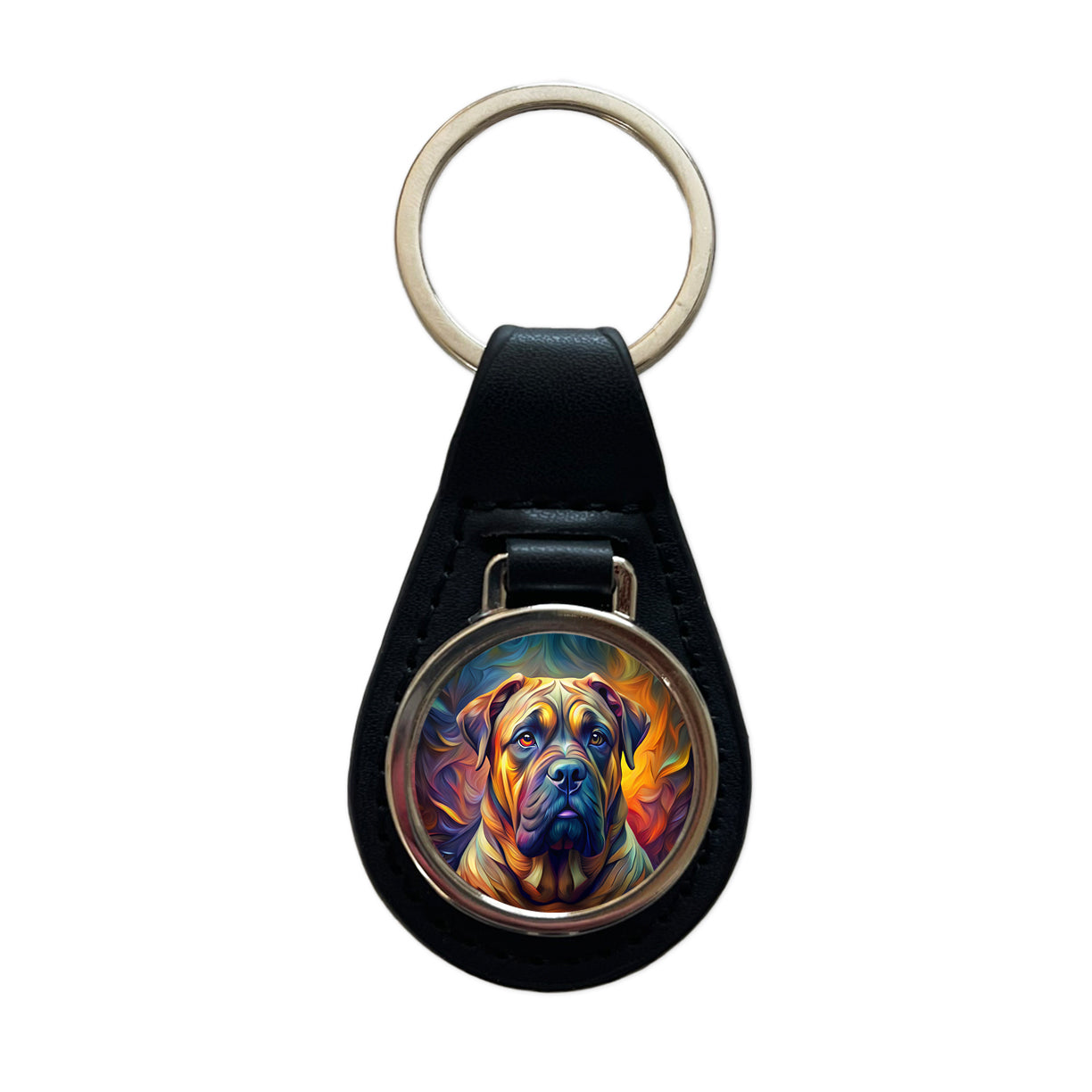 Bullmastiff Dog Abstract Stylized Art Black Leather Metal Keychain