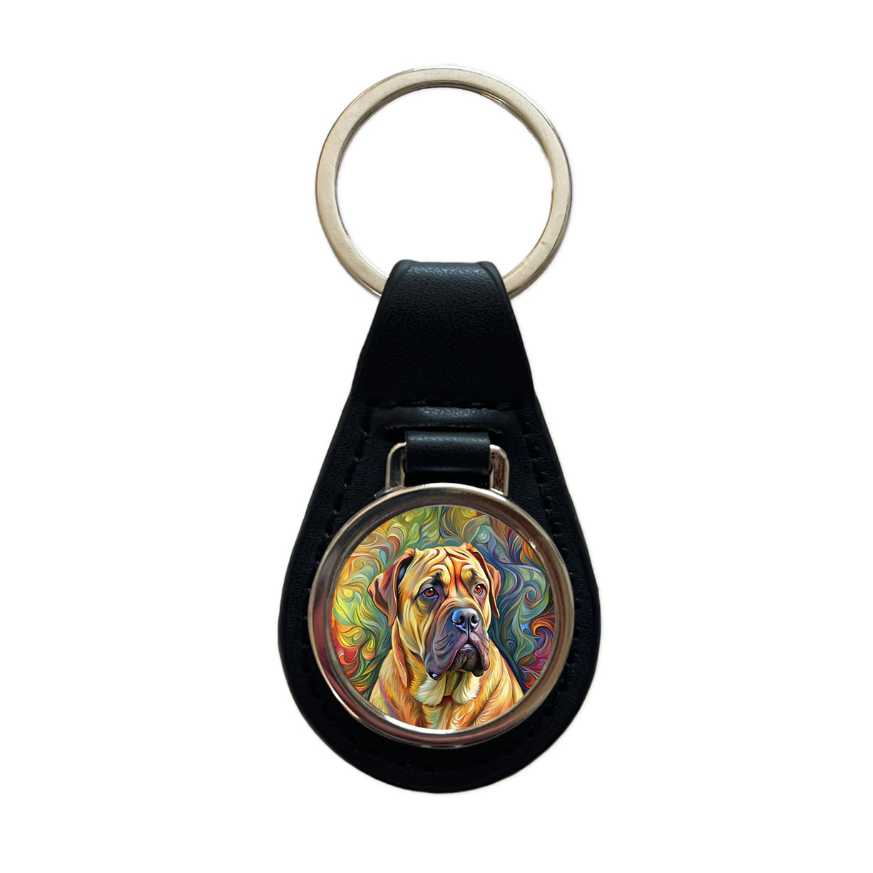 Bullmastiff Dog Expressionism Art Black Leather Metal Keychain