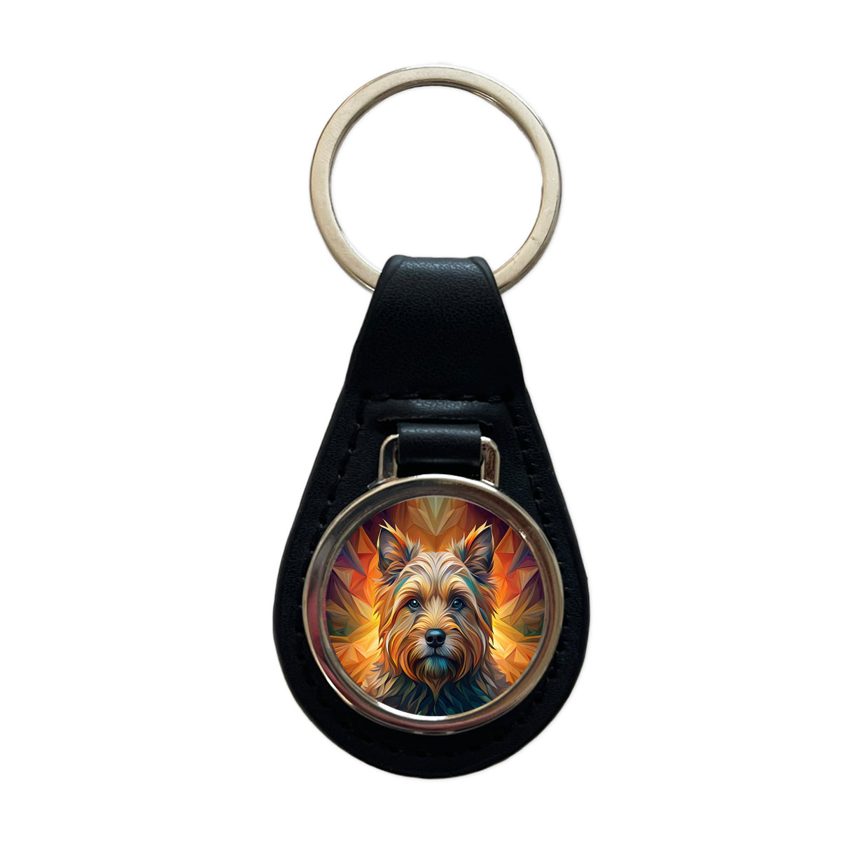 Cairn Terrier Dog Abstract Stylized Art Black Leather Metal Keychain