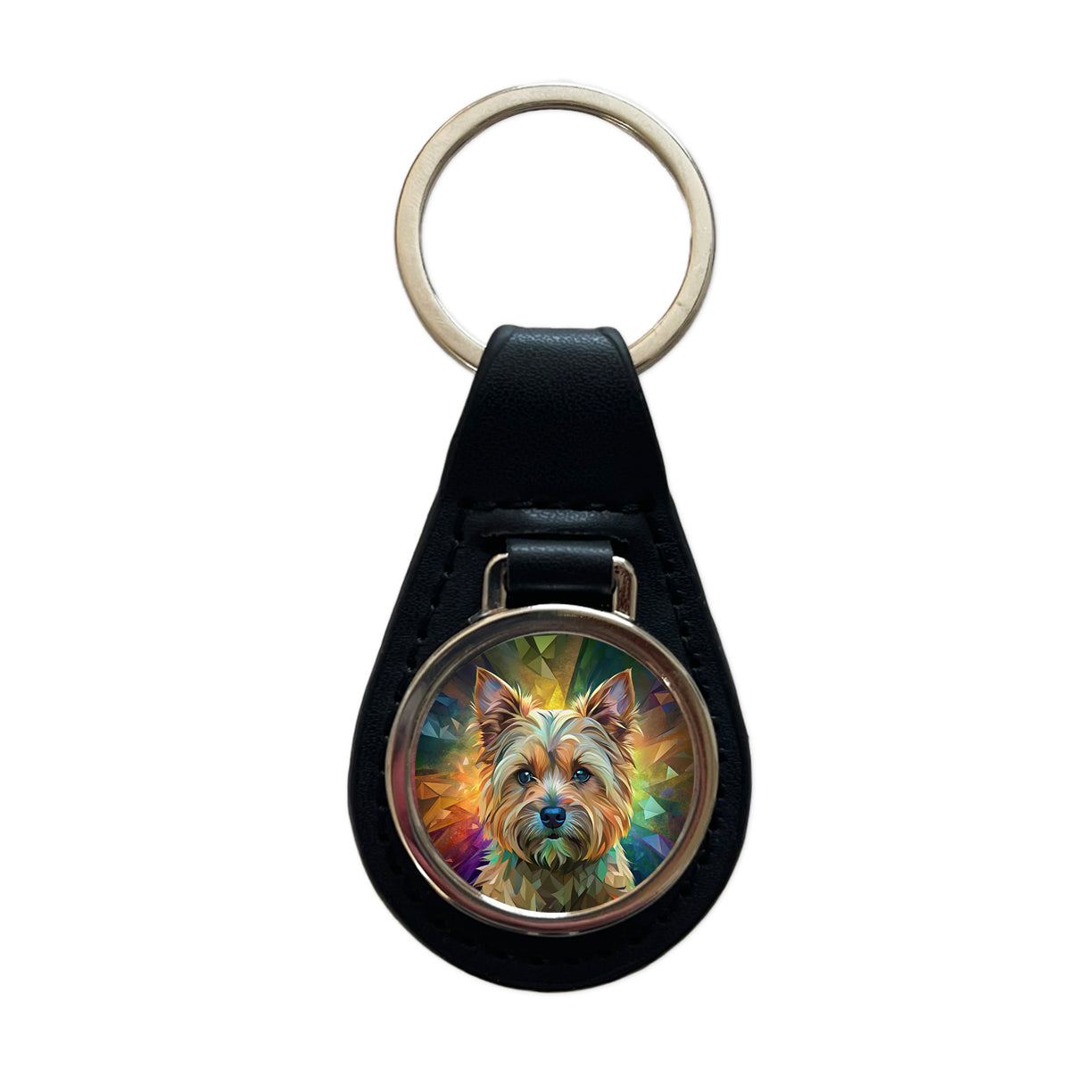 Cairn Terrier Dog Contemporary Art Black Leather Metal Keychain