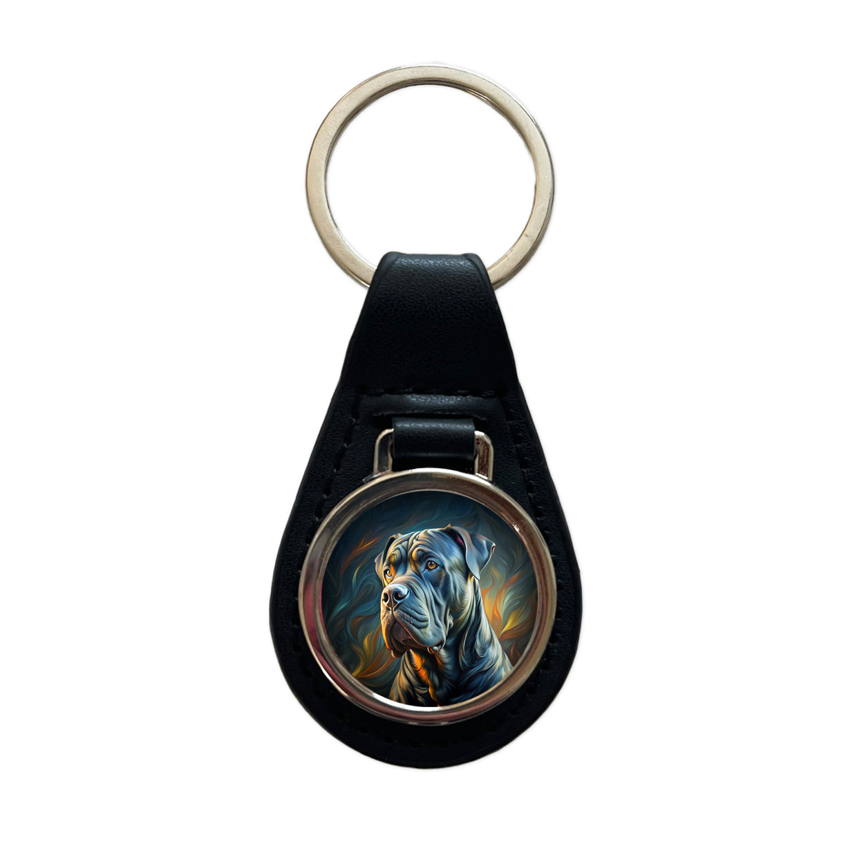 Cane Corso Dog Abstract Stylized Art Black Leather Metal Keychain