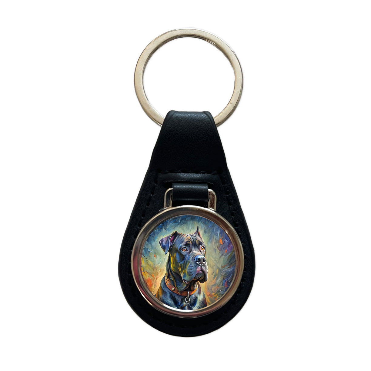 Cane Corso Dog Expressionism Art Black Leather Metal Keychain