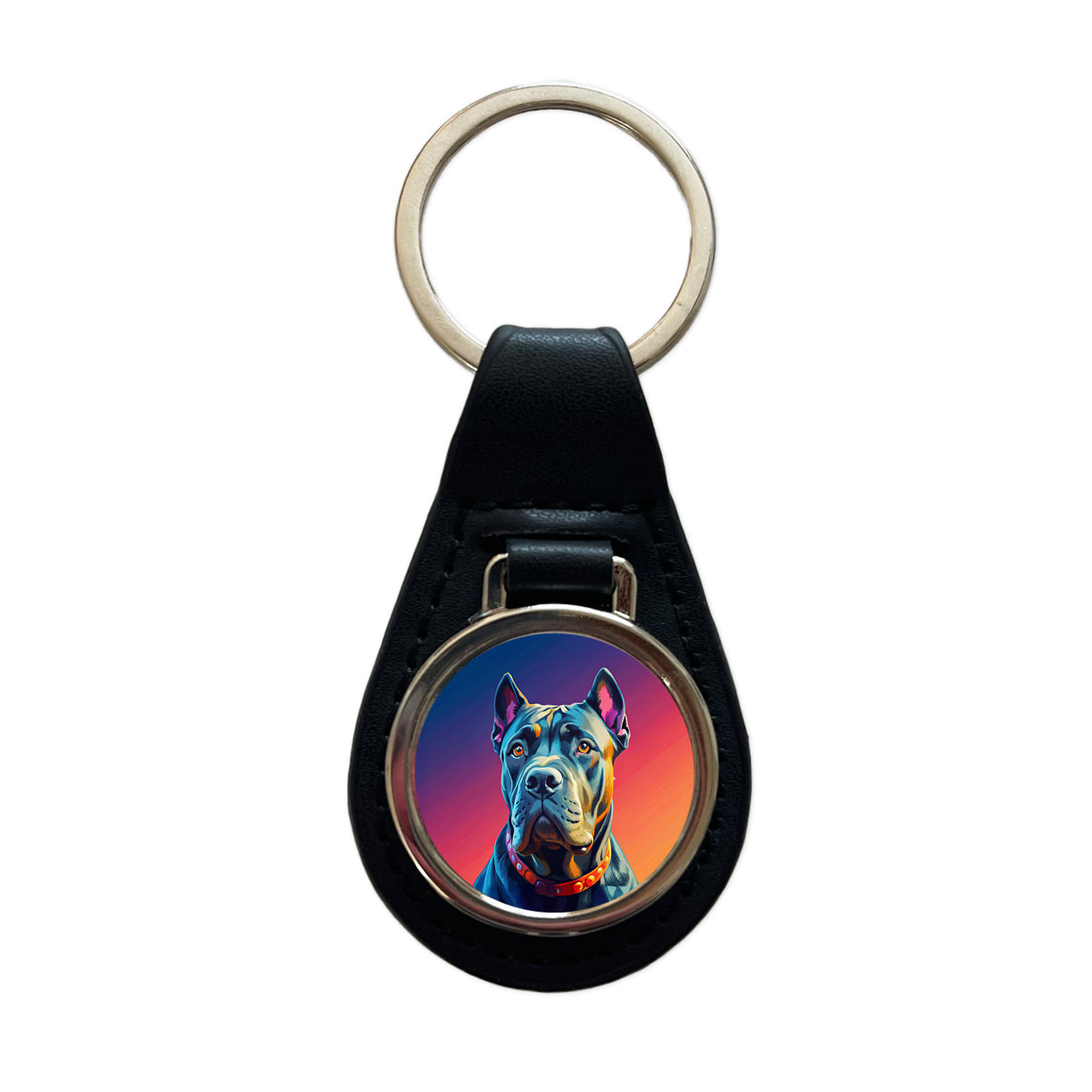 Cane Corso Dog Pop Art Black Leather Metal Keychain