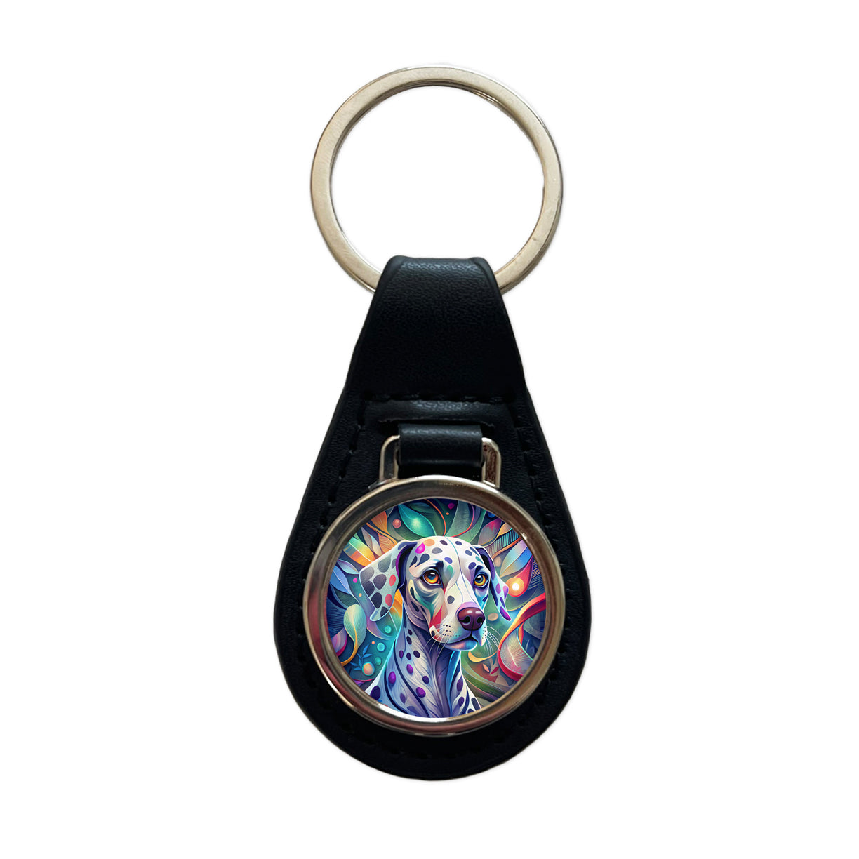 Dalmatian Dog Abstract Stylized Art Black Leather Metal Keychain