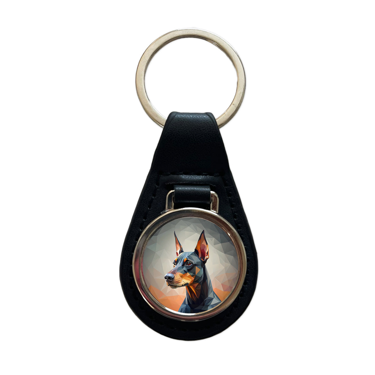 Doberman Pinscher Dog Abstract Stylized Art Black Leather Metal Keychain