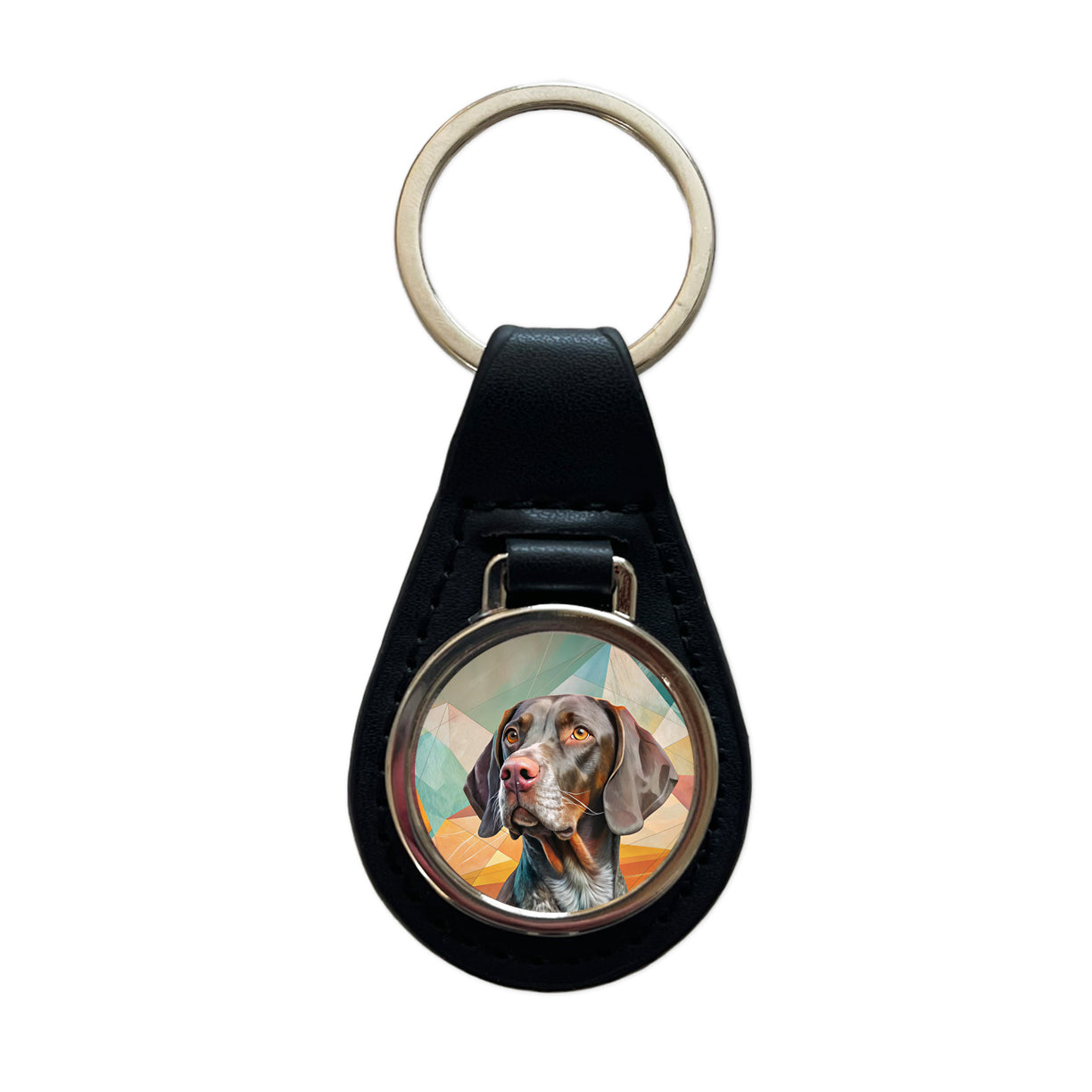 German Shorthaired Pointer Dog Contemporary Art Black Leather Metal Keychain