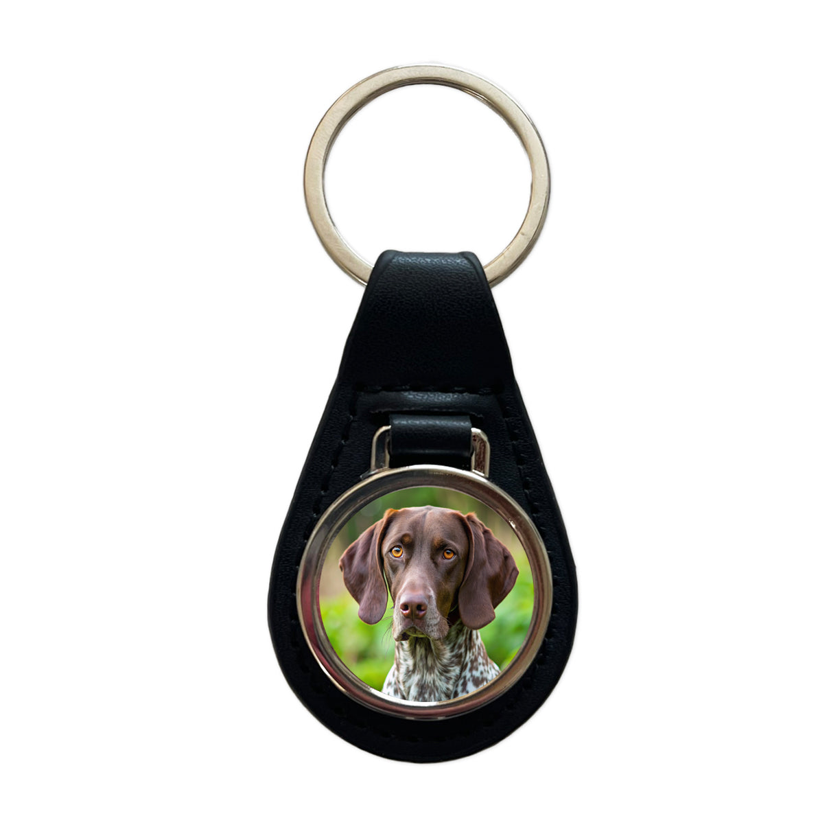 German Shorthaired Pointer Dog Photo Black Leather Metal Keychain