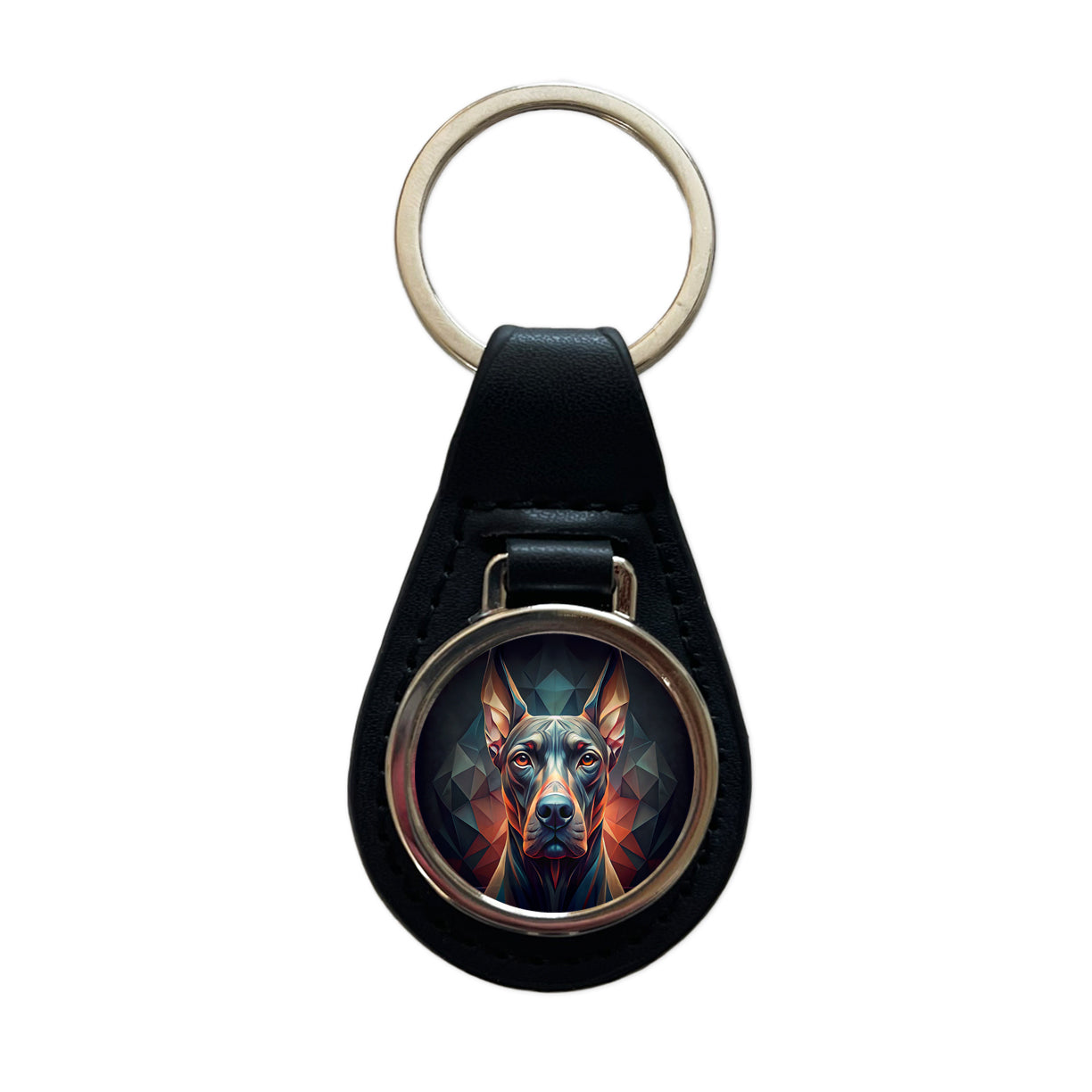 Great Dane Dog Abstract Stylized Art Black Leather Metal Keychain
