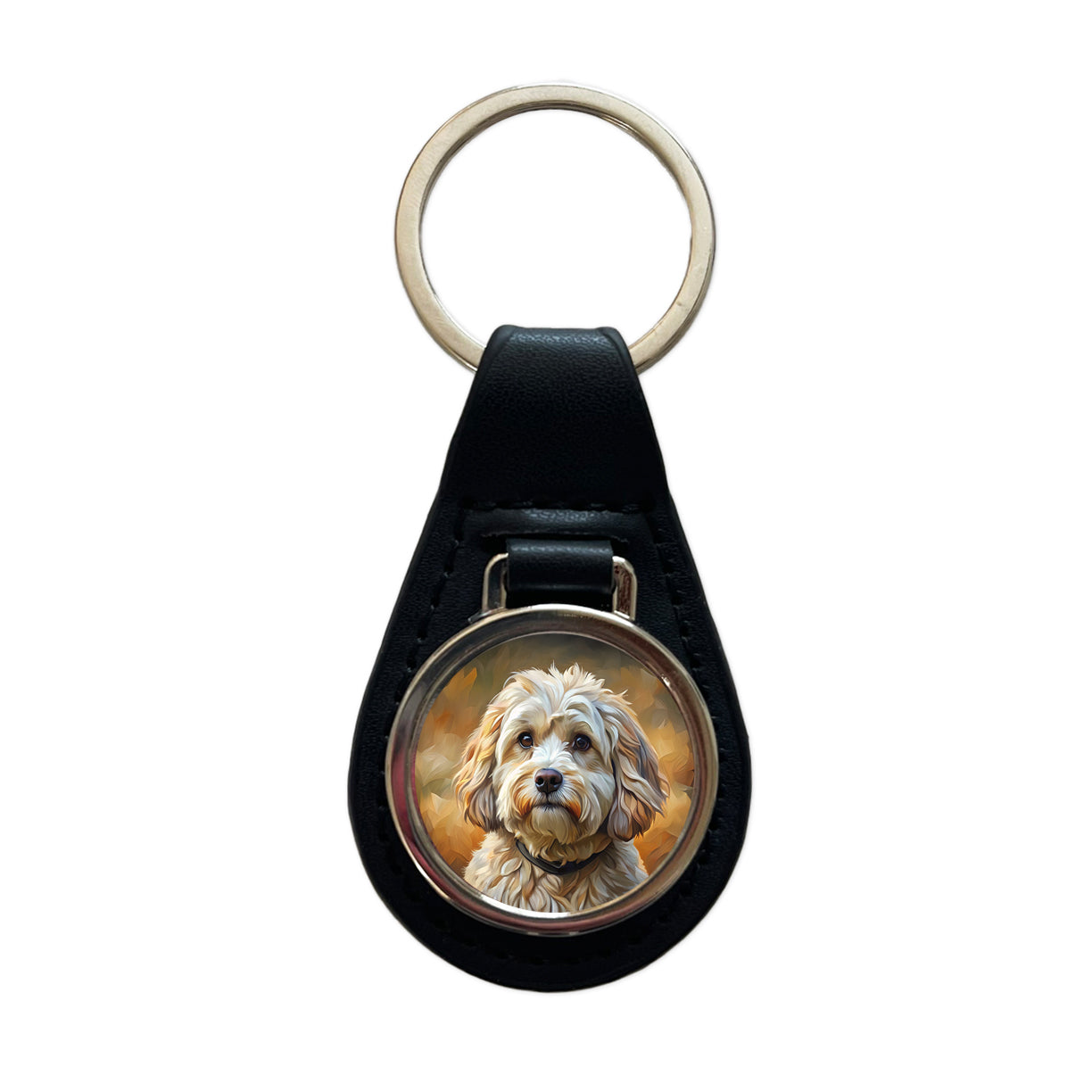 Havanese Dog Expressionism Art Black Leather Metal Keychain