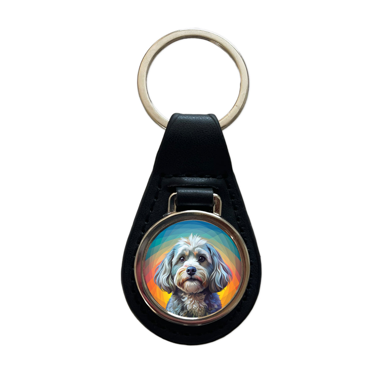 Havanese Dog Pop Art Black Leather Metal Keychain