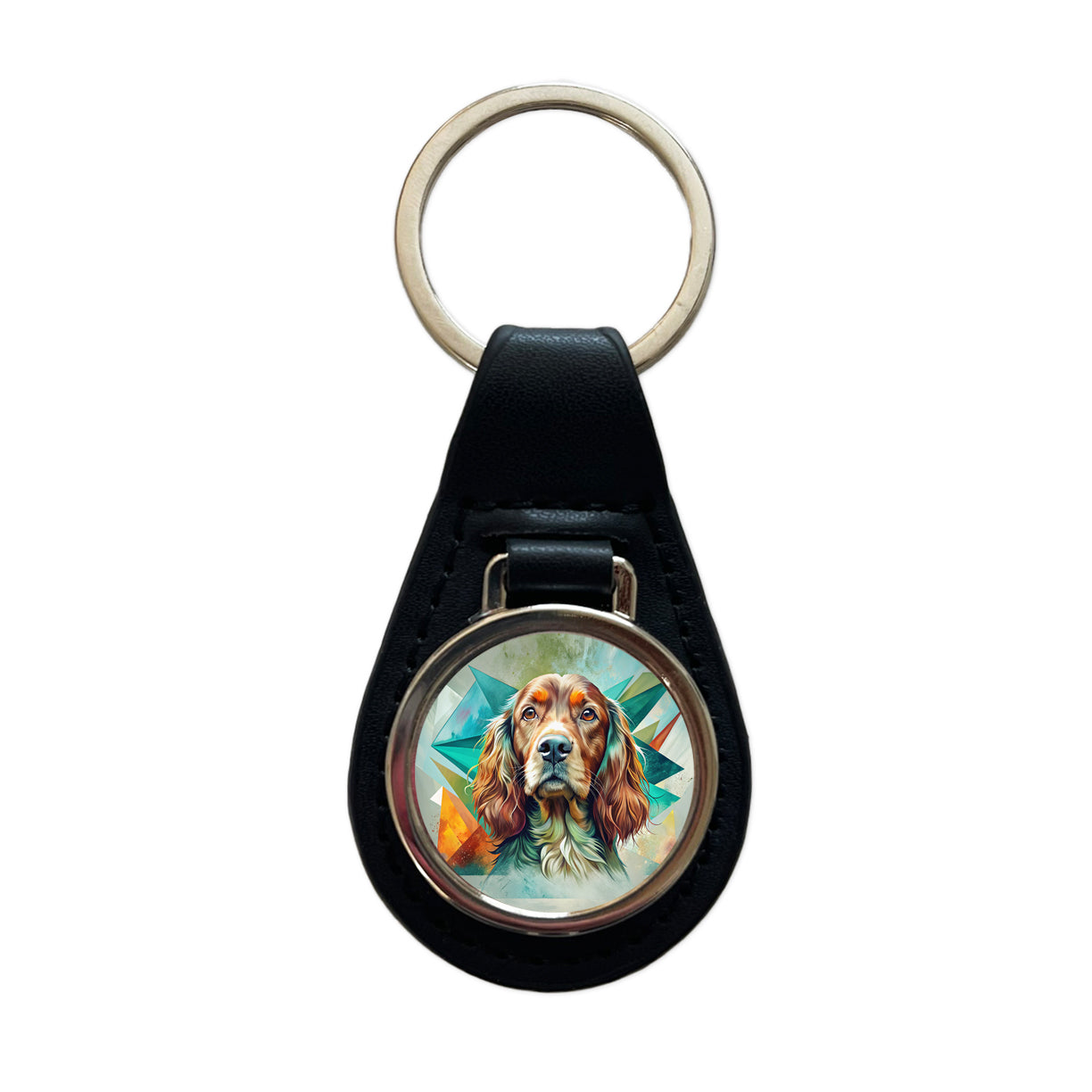 Irish Setter Dog Contemporary Art Black Leather Metal Keychain