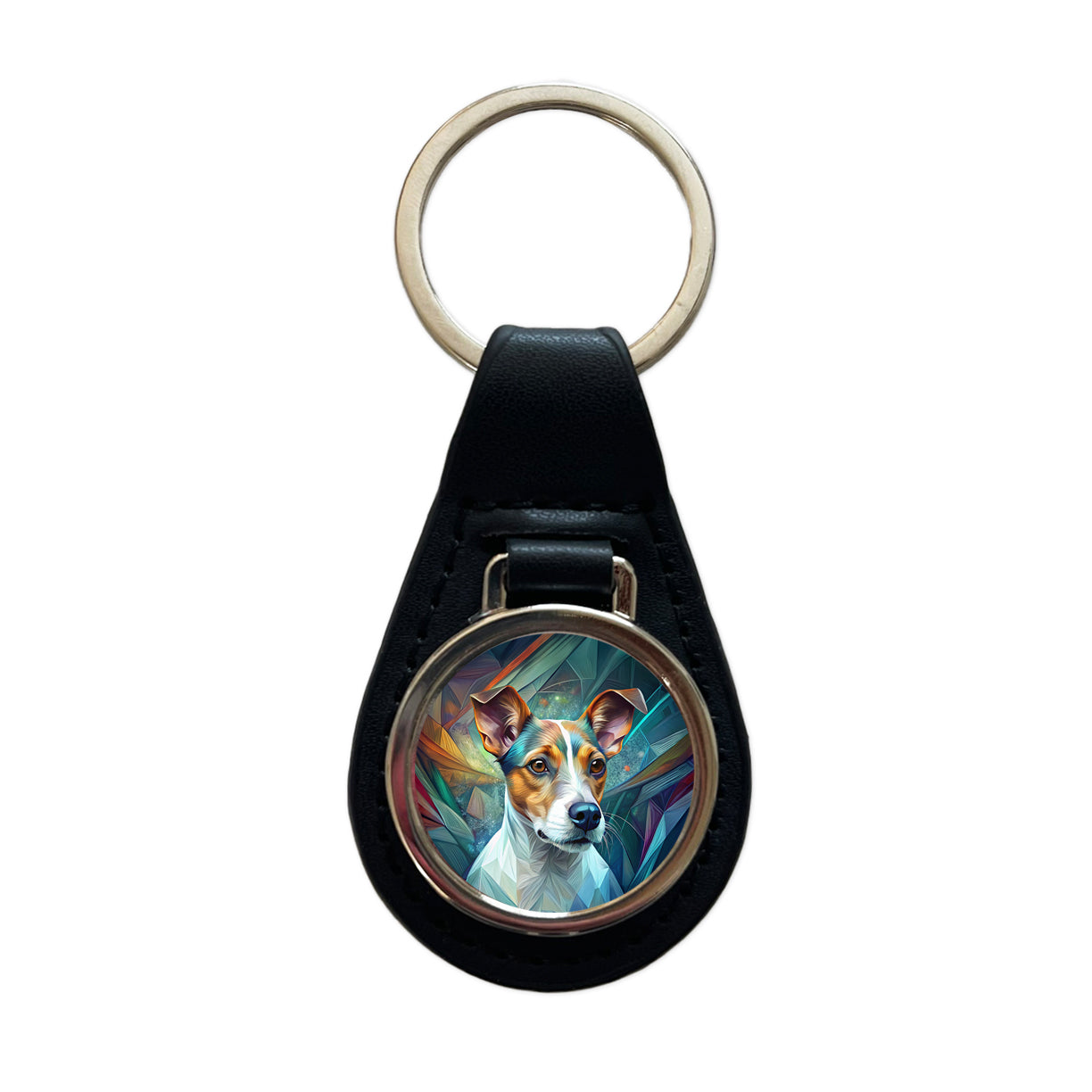 Jack Russell Terrier Dog Abstract Stylized Art Black Leather Metal Keychain