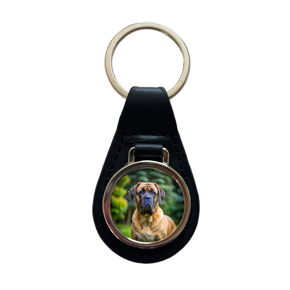 Mastiff Dog Photo Black Leather Metal Keychain