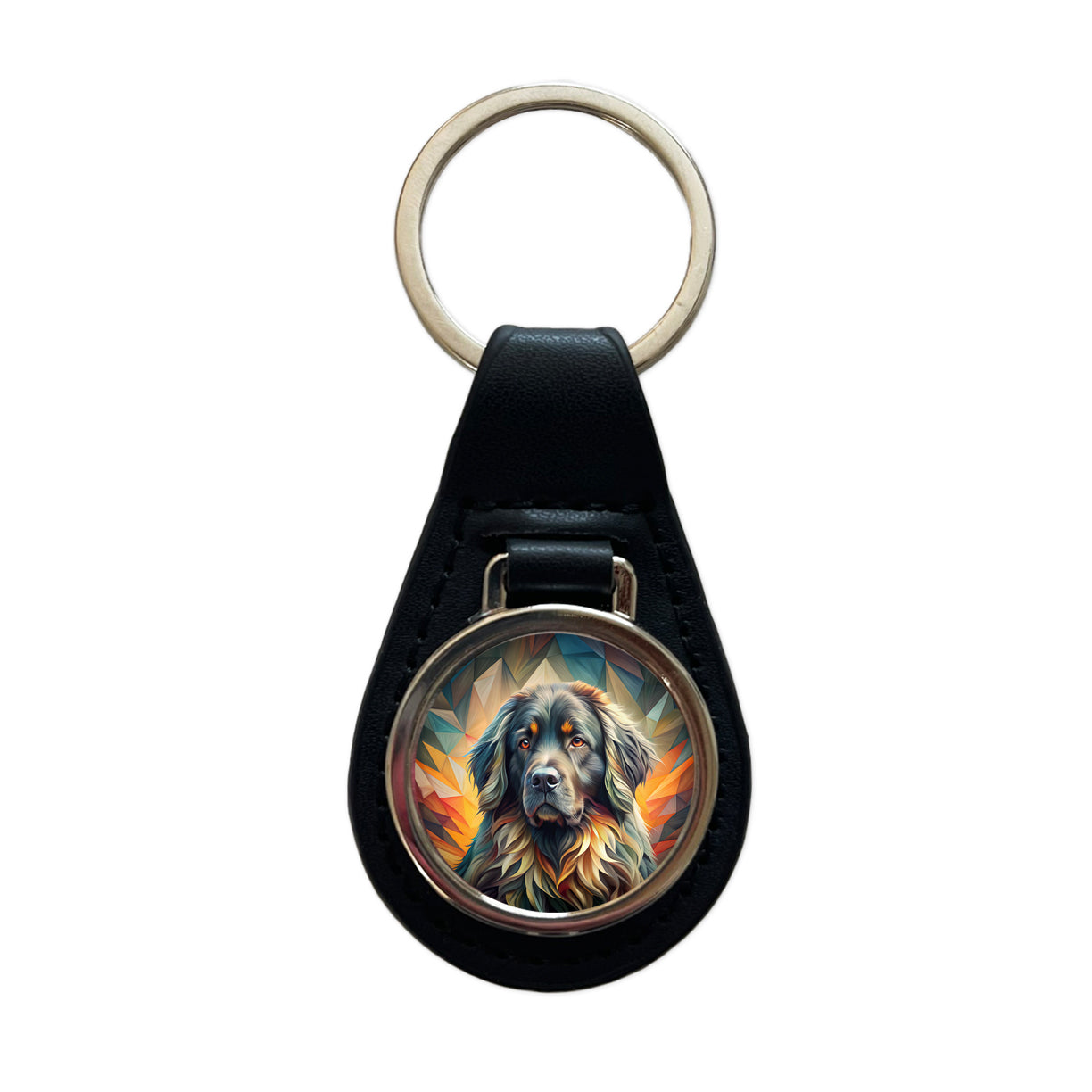 Newfoundland Dog Abstract Stylized Art Black Leather Metal Keychain