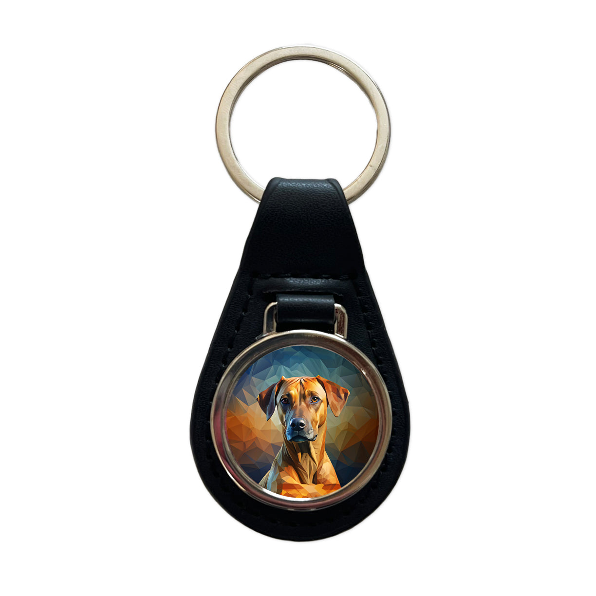 Rhodesian Ridgeback Dog Abstract Stylized Art Black Leather Metal Keychain