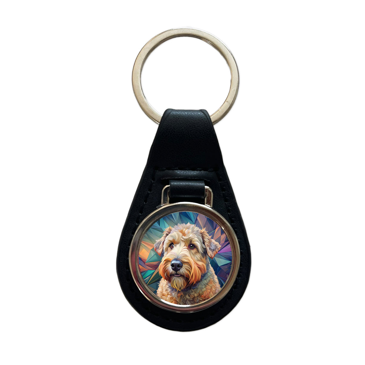 Soft Coated Wheaten Terrier Dog Contemporary Art Black Leather Metal Keychain
