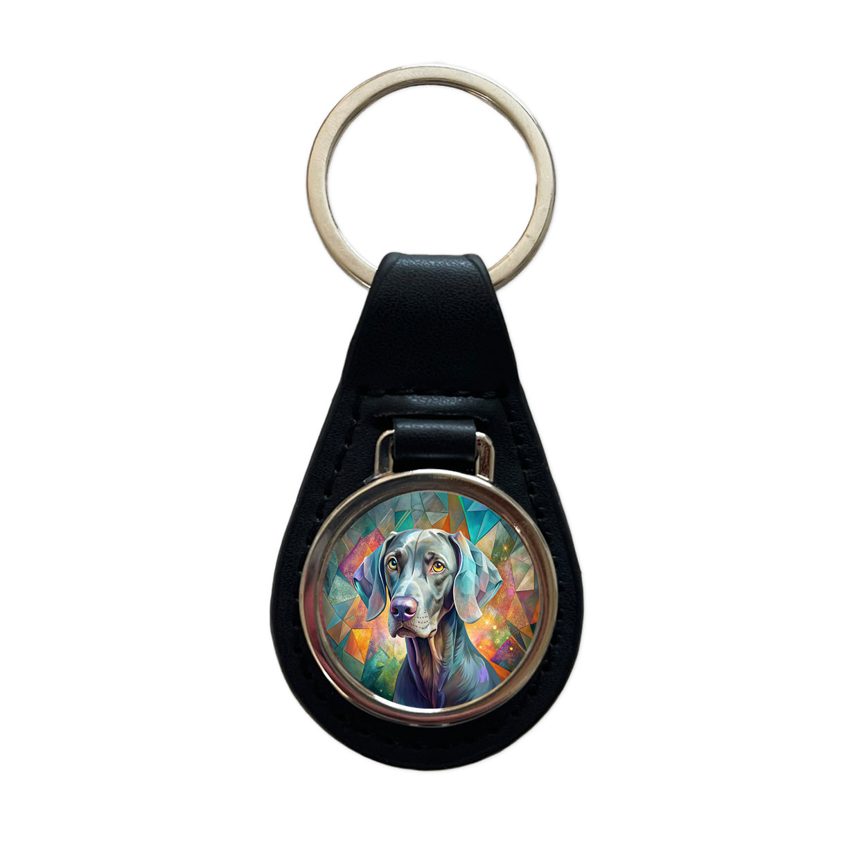 Weimaraner Dog Contemporary Art Black Leather Metal Keychain