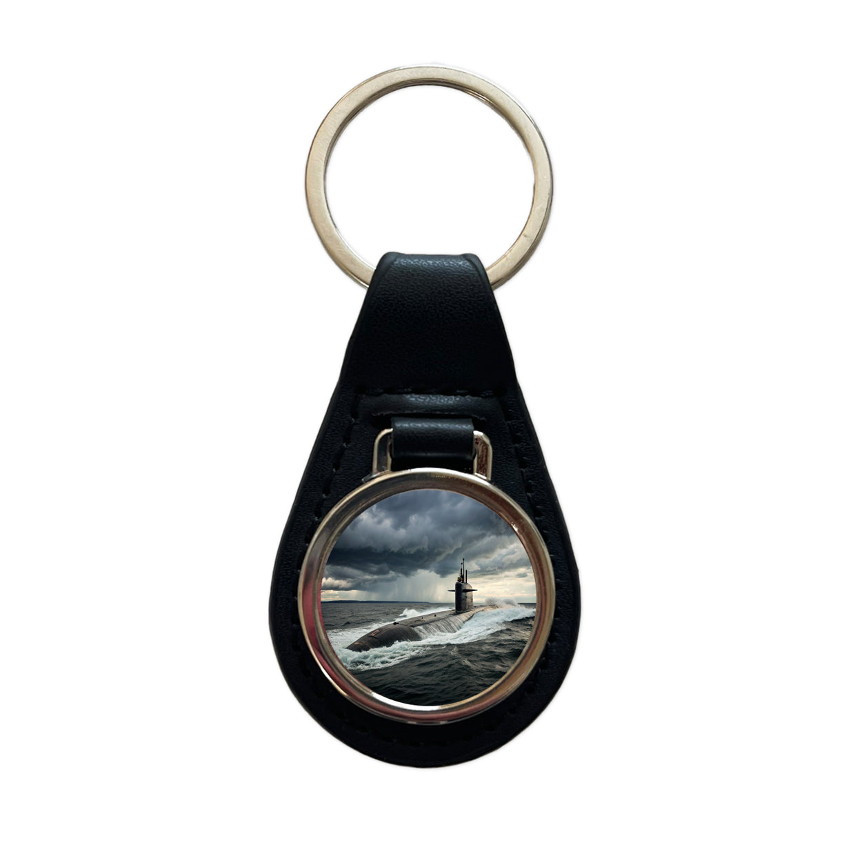 US Nuclear Submarine Underway Black Leather Metal Keychain