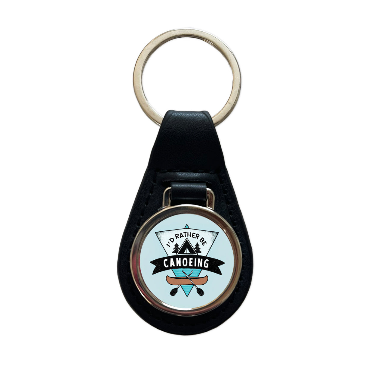 I'd Rather Be Canoeing Black Leather Metal Keychain