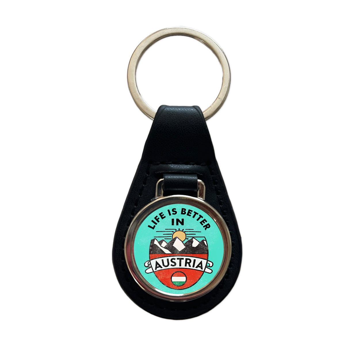 Life Is Better In Austria Black Leather Metal Keychain