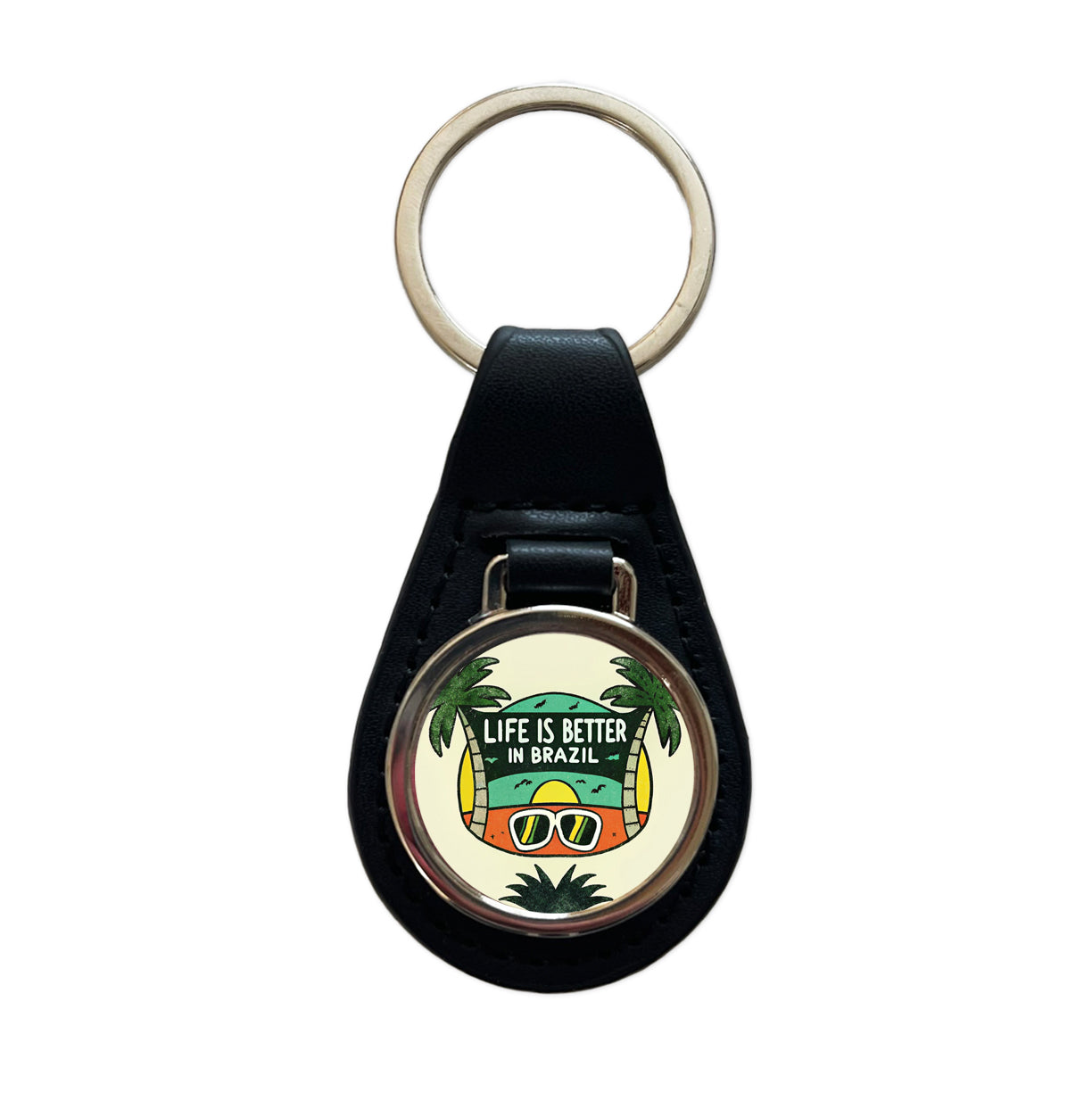 Life Is Better In Brazil Black Leather Metal Keychain