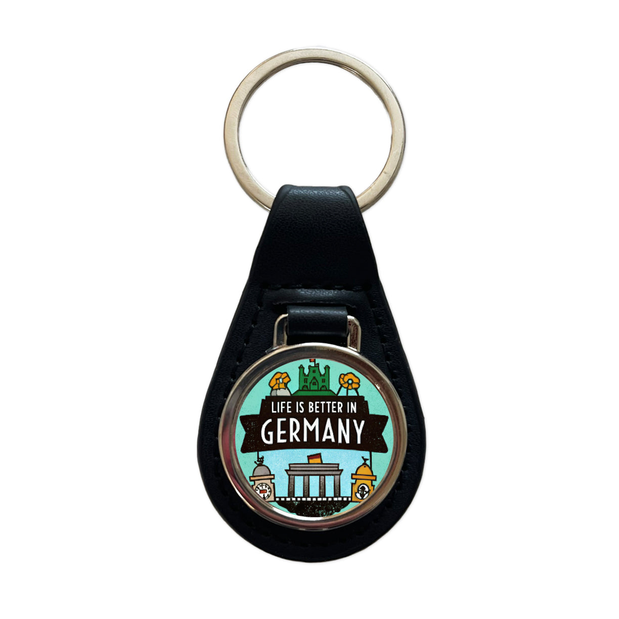 Life Is Better In Germany Black Leather Metal Keychain