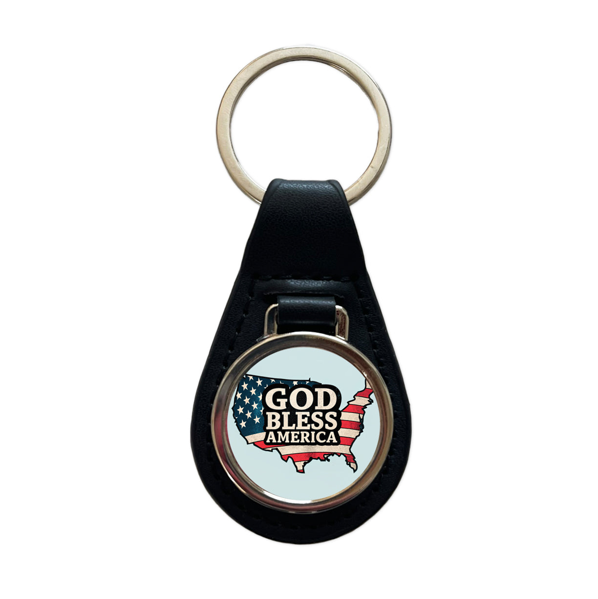 God Bless America Cute USA United States Black Leather Metal Keychain