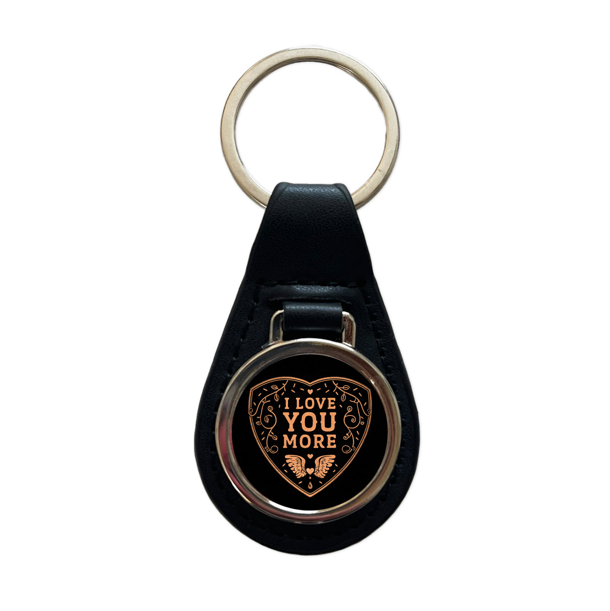I Love You More Family Friends Black Leather Metal Keychain