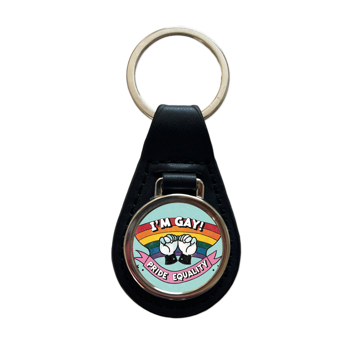 I'm Gay Pride Equality LGBTQ Rainbow Black Leather Metal Keychain