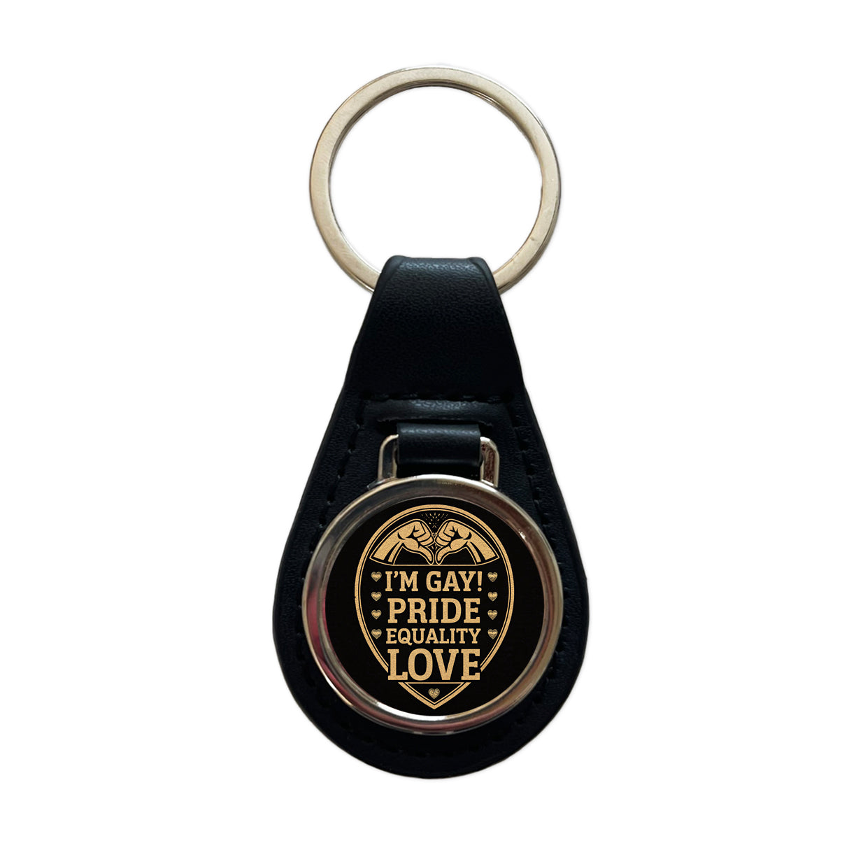 I'm Gay Pride Equality Love Black Leather Metal Keychain