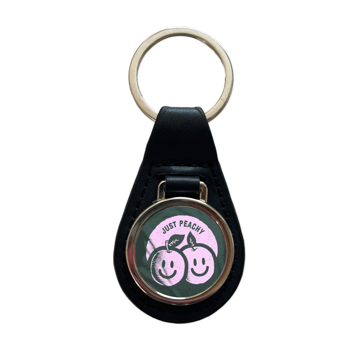 Just Peachy Funny Black Leather Metal Keychain