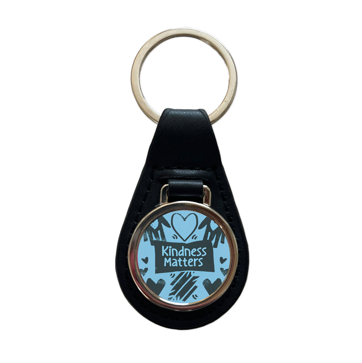 Kindness Matters Black Blue Black Leather Metal Keychain