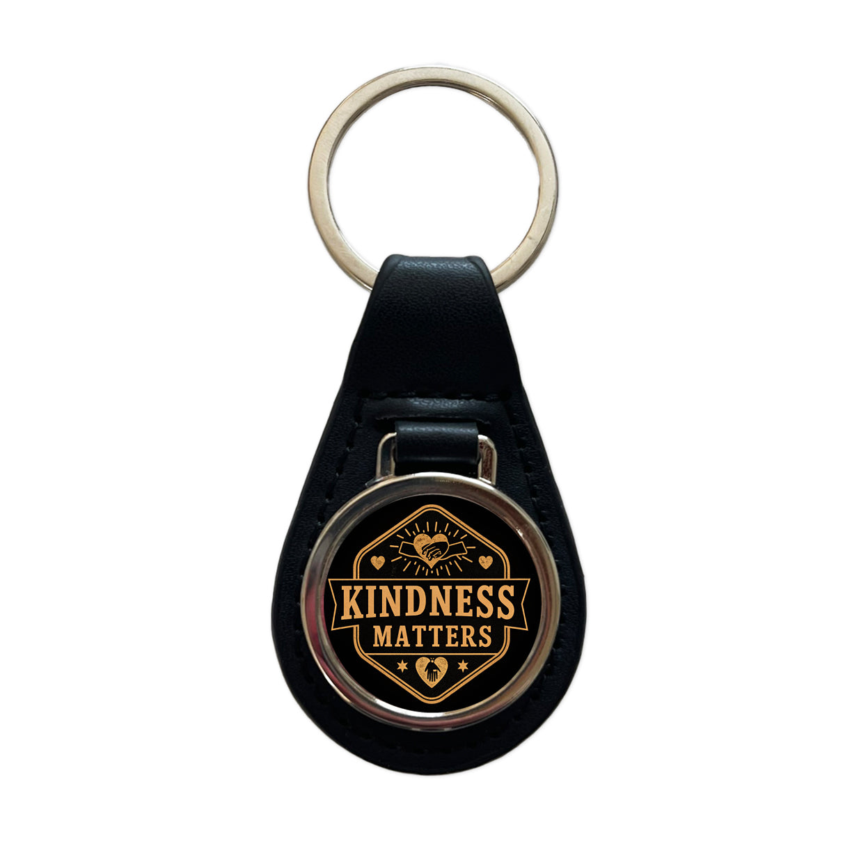 Kindness Matters Black Tan Black Leather Metal Keychain