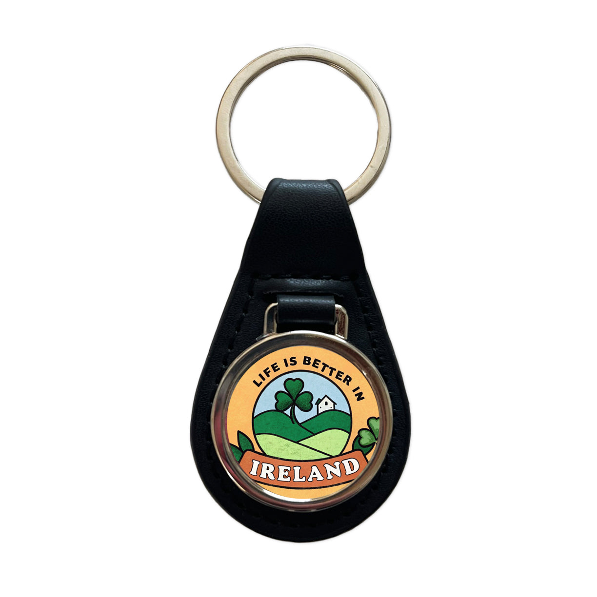 Life Is Better In Ireland Black Leather Metal Keychain