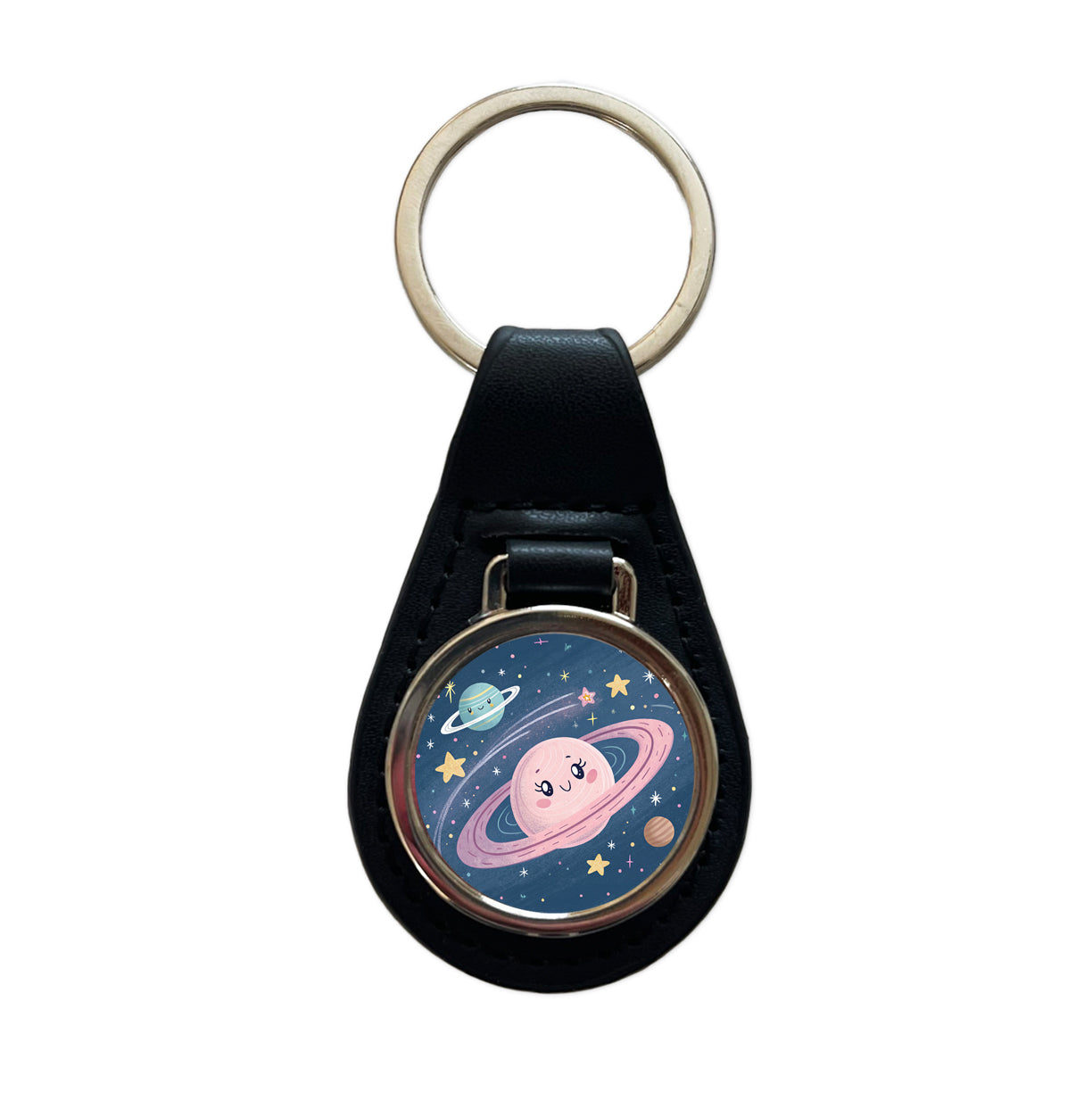 Kawaii Space Milky Way Black Leather Metal Keychain
