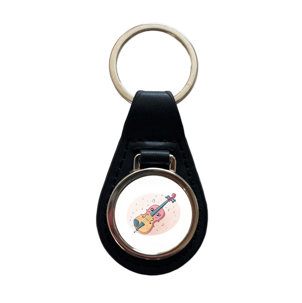 Kawaii Violin Music Black Leather Metal Keychain