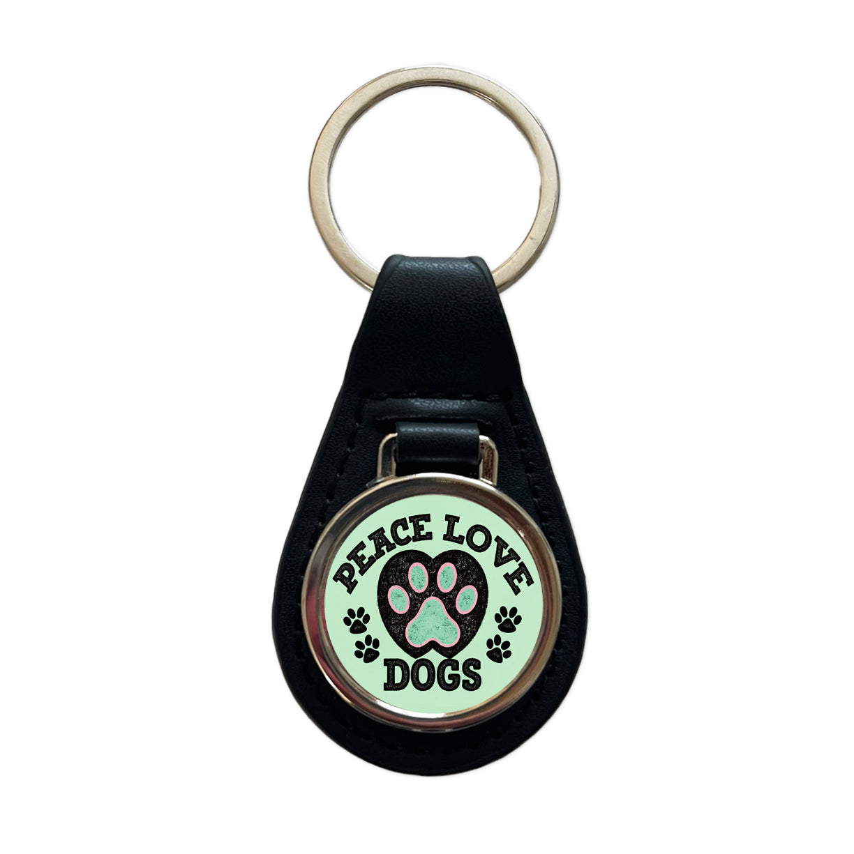 Peace Love Dogs Cute Black Leather Metal Keychain