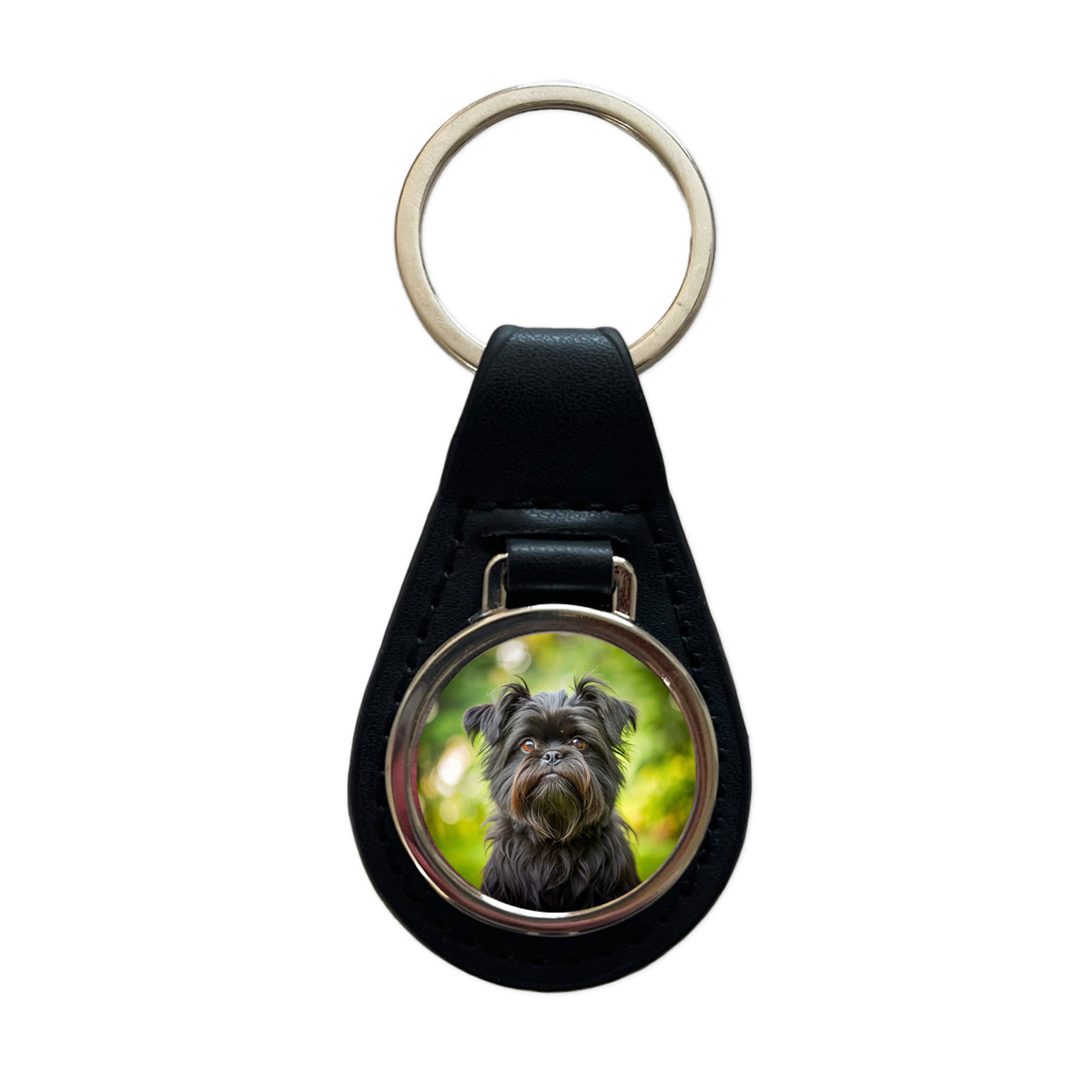 Affenpinscher Dog Photo Black Leather Metal Keychain
