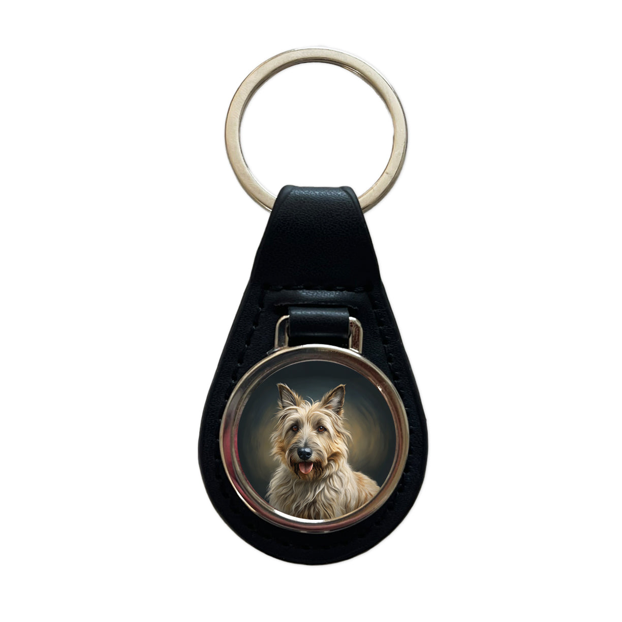 Berger Picard Dog Illustration Black Leather Metal Keychain