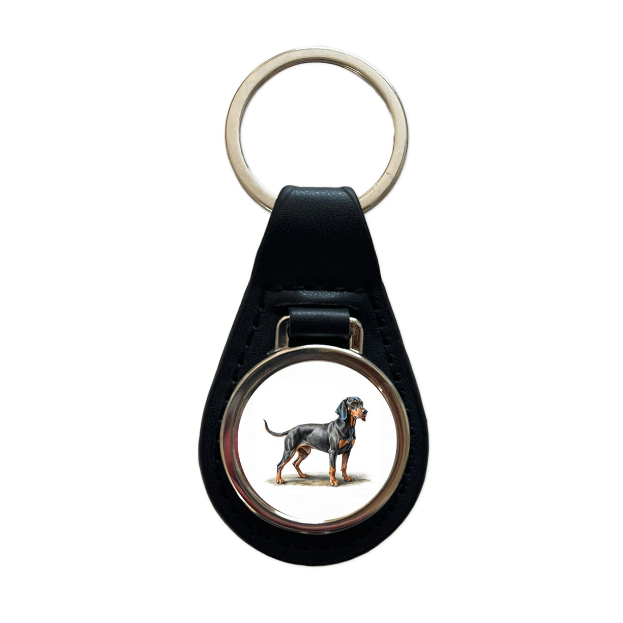 Black And Tan Coonhound Dog Illustration Black Leather Metal Keychain