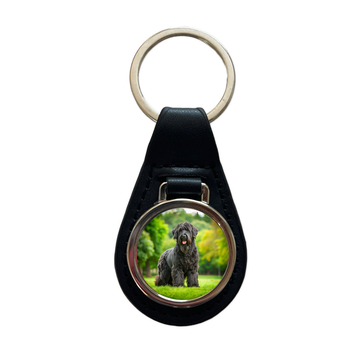 Black Russian Terrier Dog Photo Black Leather Metal Keychain