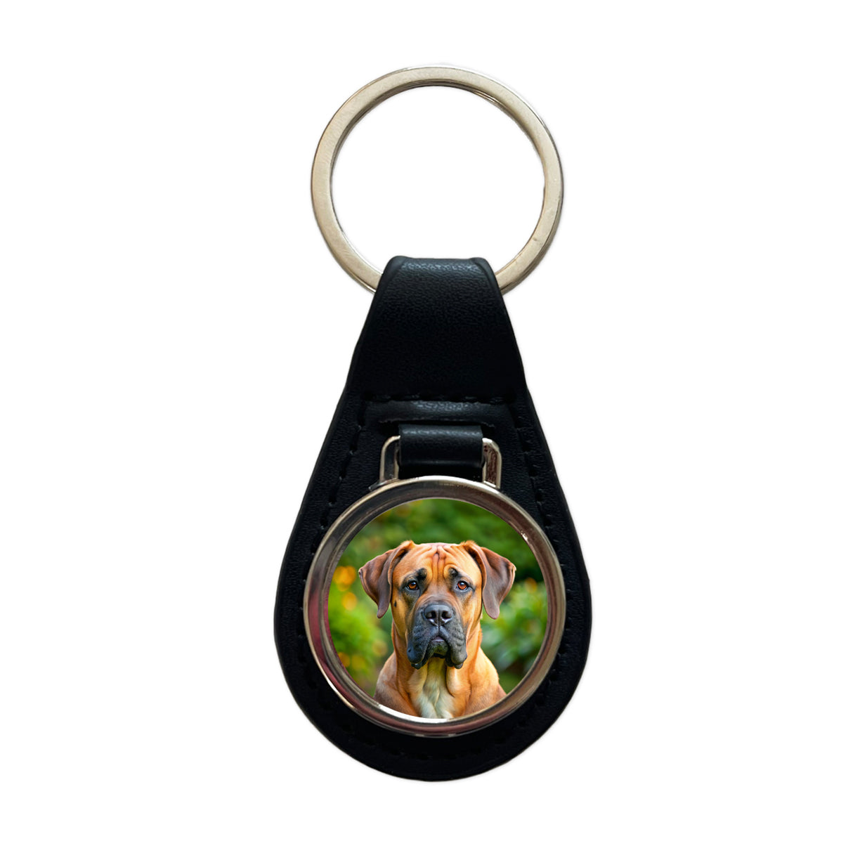 Boerboel Dog Photo Black Leather Metal Keychain