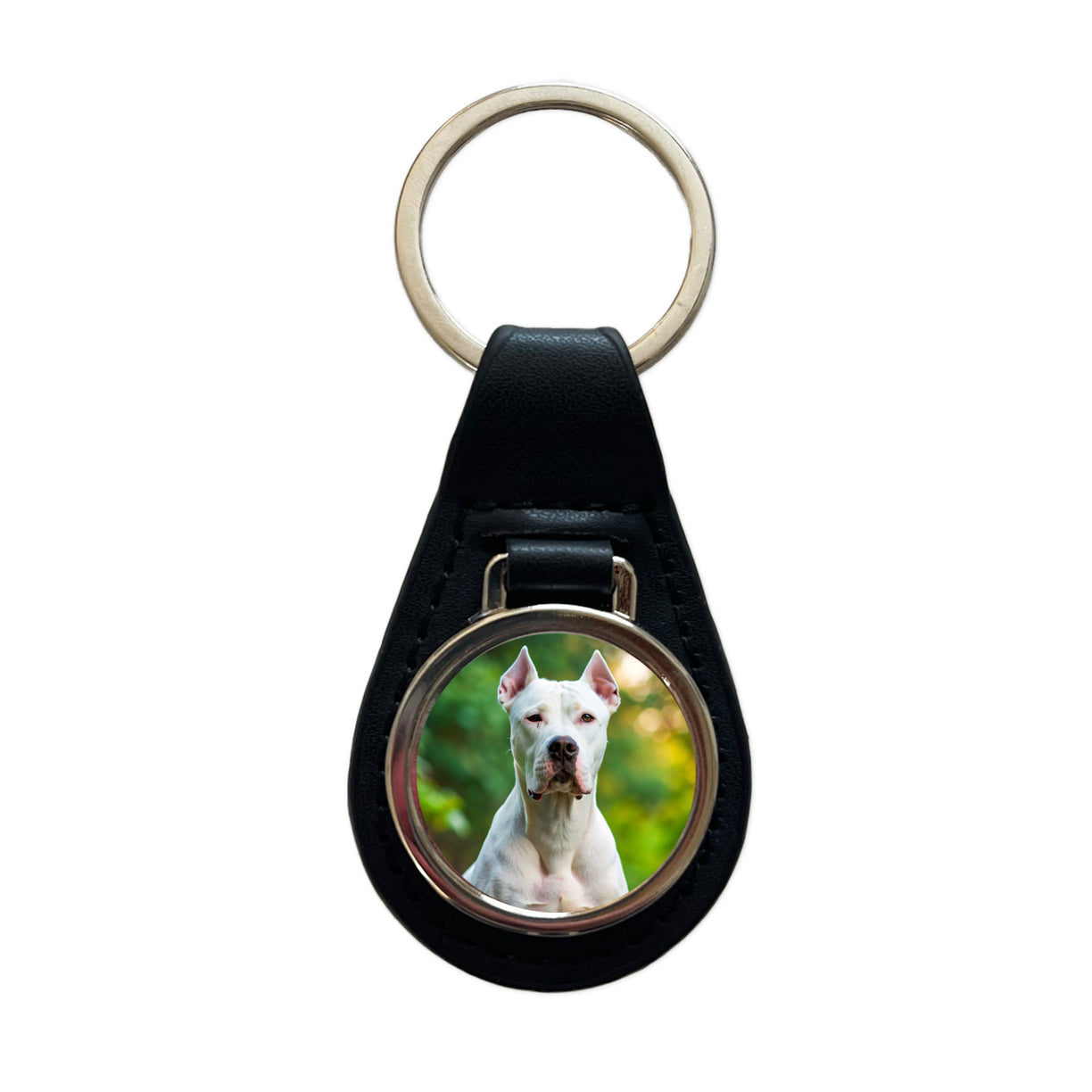 Dogo Argentino Dog Photo Black Leather Metal Keychain