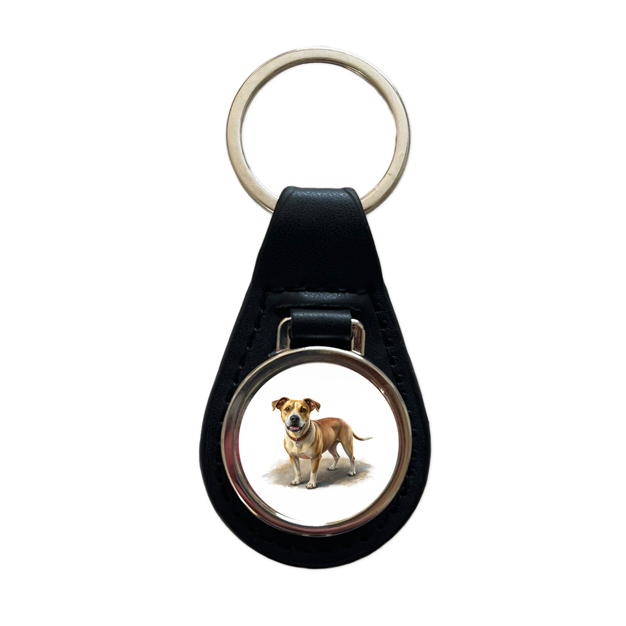 Labrabull Dog Illustration Black Leather Metal Keychain