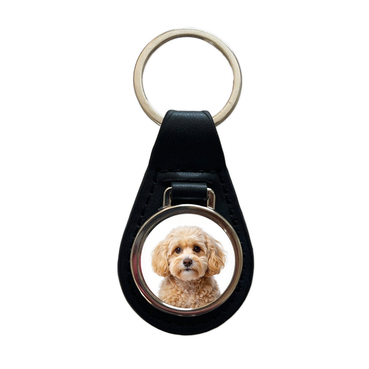 Maltipoo Dog Photo Black Leather Metal Keychain