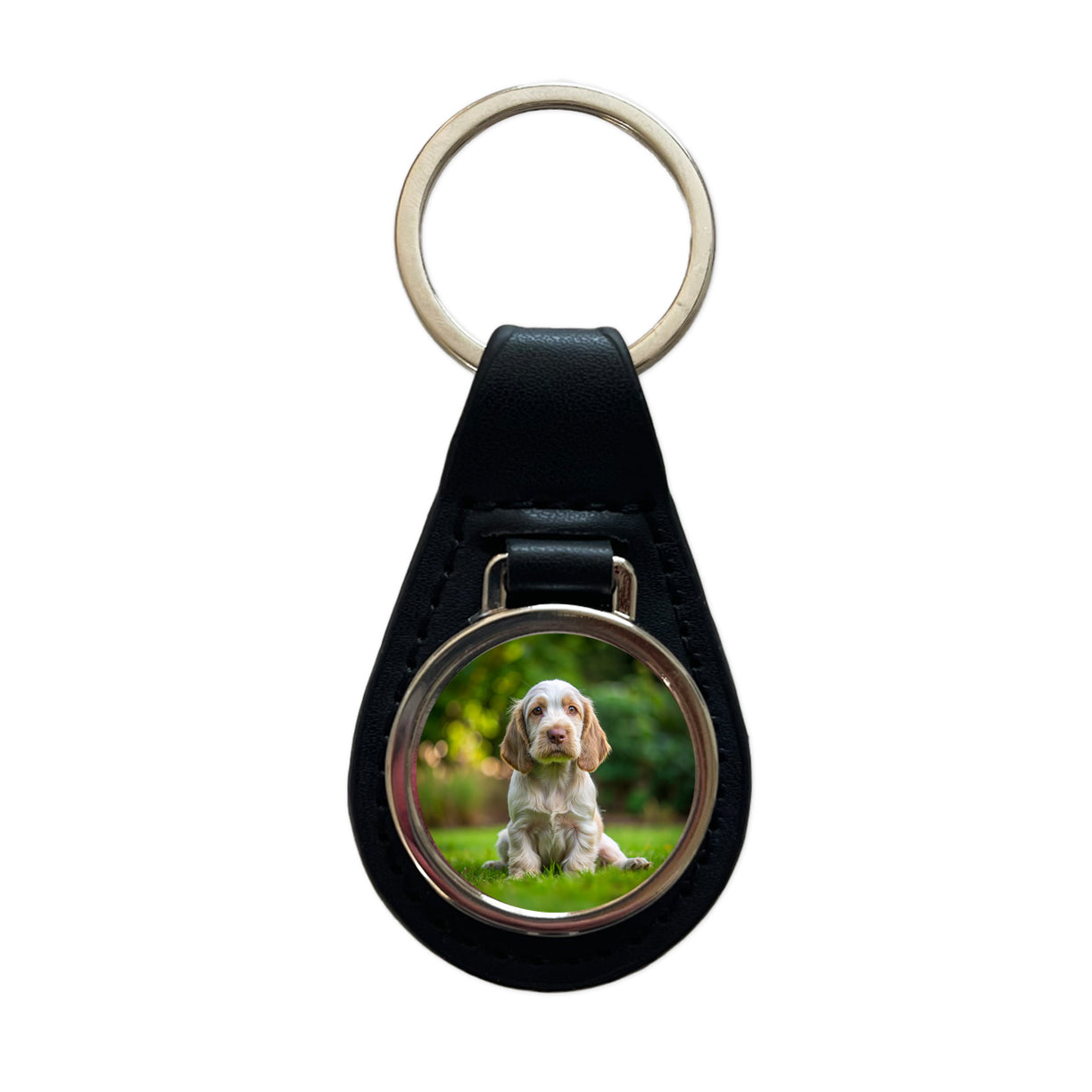 Spinone Italiano Dog Puppy Photo Black Leather Metal Keychain