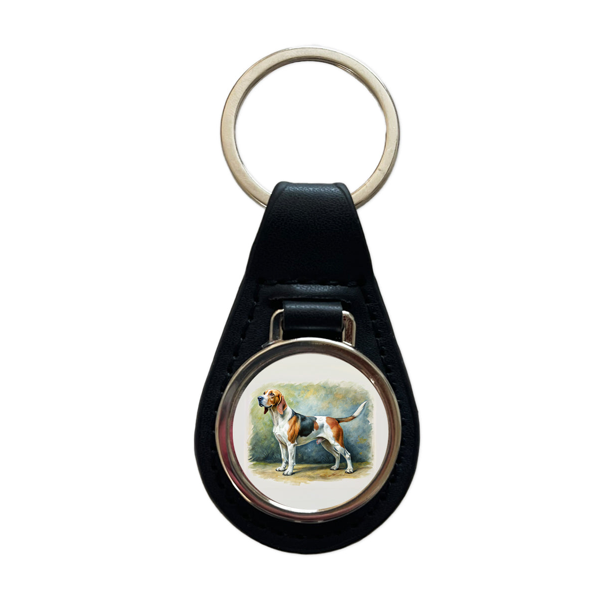 Treeing Walker Coonhound Dog Illustration Black Leather Metal Keychain