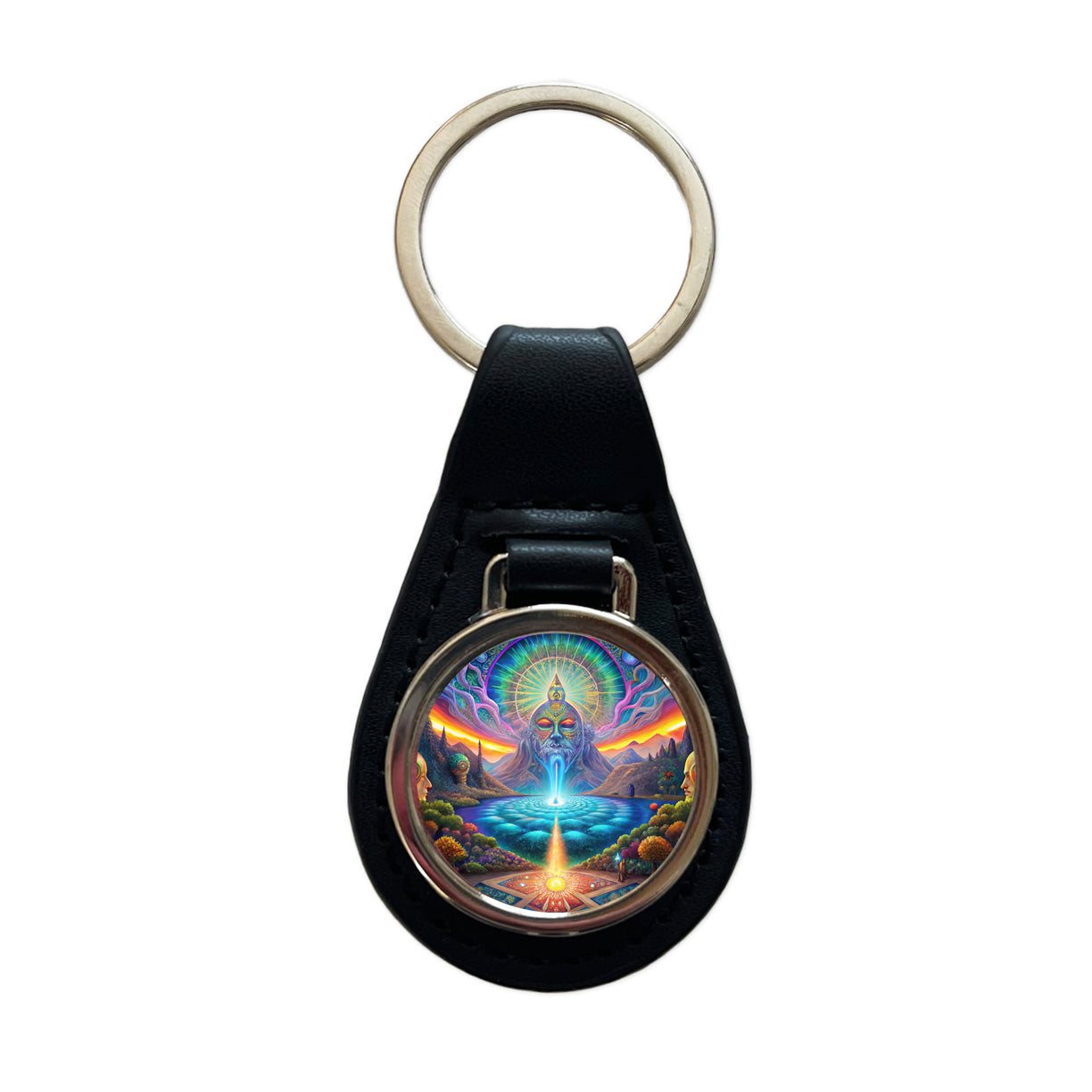 Psychedelic Mysticism Mystical Scene Black Leather Metal Keychain